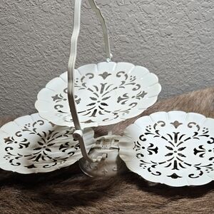 Vintage Cream 3 Tier Serving Platter Metal Perfect For Small Bite Small Pastries